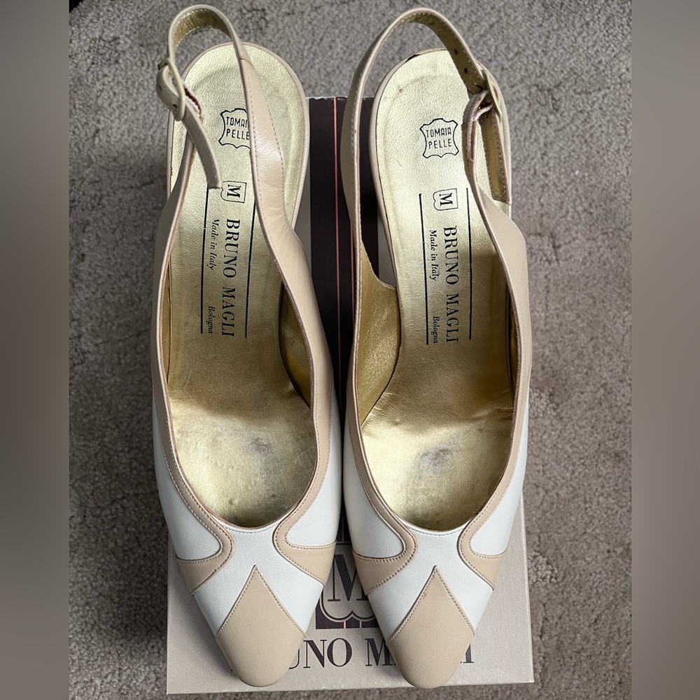 Vintage Bruno Magli Women's Bone and White Slingback Heels